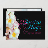 Invitation PixDezines Plumeria rose/plage/mariage tropical (Devant / Derrière)