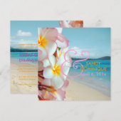 Invitation PixDezines Plumeria rose/plage/mariage tropical (Devant / Derrière)