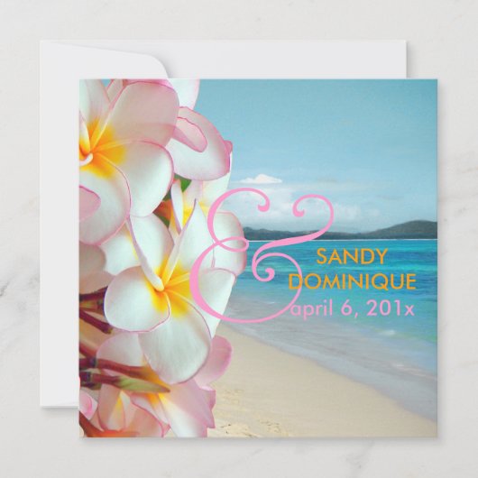 Invitation PixDezines Plumeria rose/plage/mariage tropical (Devant)