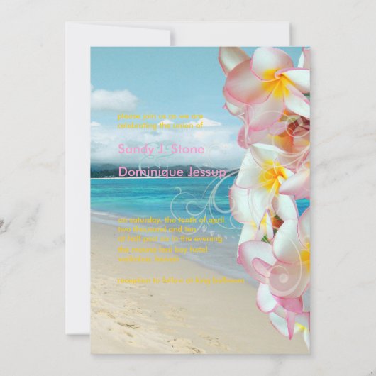 Invitation PixDezines Plumeria rose+tourbillons/mariage tropi (Dos)