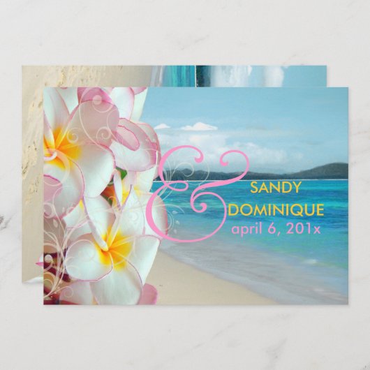 Invitation PixDezines Plumeria rose+tourbillons/mariage tropi (Devant / Derrière)