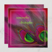 Invitation PixDezines plumes de paon psychédélique/rose chaud (Devant / Derrière)