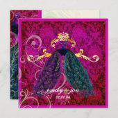 Invitation PixDezines plumes de paon psychédélique/rose chaud (Devant / Derrière)