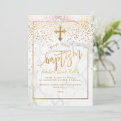 Invitation PixDezines Points Marble+Faux Gold/Baptême (Debout devant)