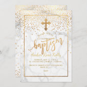 Invitation PixDezines Points Marble+Faux Gold/Baptême (Devant / Derrière)