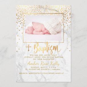 Invitation PixDezines Points Marble+Faux Gold/Baptême