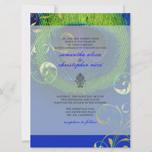 Invitation PixDezines psychédélique paon/bleu cobalt (Dos)