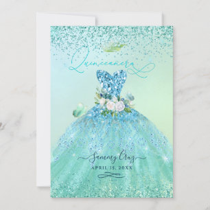 Invitation PixDezines Quinceanera Aqua Gown Parties scintilla