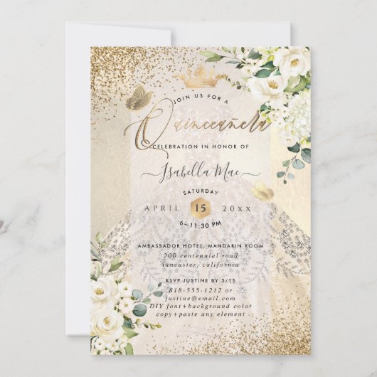 Invitation PixDezines Quinceanera Champagne Gold Parties scin (Dos)