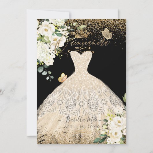 Invitation PixDezines Quinceanera Champagne Gold Parties scin (Devant)