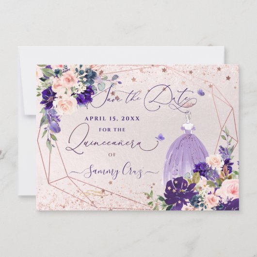 Invitation PixDezines Quinceanera Dusty Purple Robe Invitat (Devant)