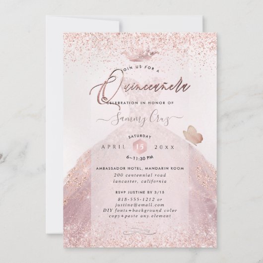 Invitation PixDezines Quinceanera Dusty Rose Parties scintill (Dos)