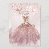 Invitation PixDezines Quinceanera Dusty Rose Parties scintill (Devant / Derrière)