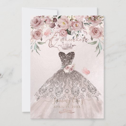 Invitation PixDezines Quinceanera Dusty Rose robe Mauve (Devant)