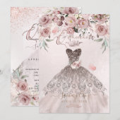 Invitation PixDezines Quinceanera Dusty Rose robe Mauve (Devant / Derrière)
