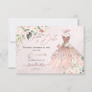 Invitation PixDezines Quinceanera Enregistrer la date Rose or
