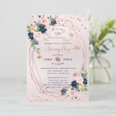Invitation PixDezines Quinceanera H2 Fleurs Blush Navy (Debout devant)