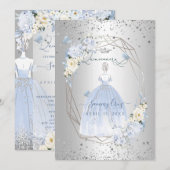 Invitation PixDezines Quinceanera H2 Fleurs Dusty Blue Roses (Devant / Derrière)