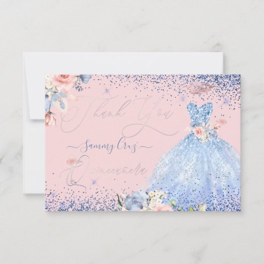 Invitation PixDezines Quinceanera Merci Dusty Blue Gown (Devant)