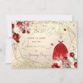 Invitation PixDezines Quinceanera Red Gown Enregistrer la dat (Devant)