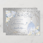 Invitation PixDezines Quinceanera Robe Bleue Dusty Date de sa (Devant / Derrière)