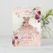 Invitation PixDezines Quinceanera Rose Gold Parties scintilla (Debout devant)