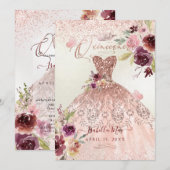 Invitation PixDezines Quinceanera Rose Gold Parties scintilla (Devant / Derrière)