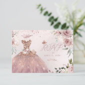 Invitation PixDezines Quinceanera RSVP Dusty Rose Gown (Debout devant)