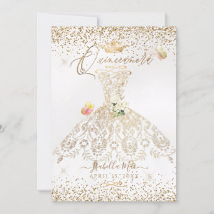 Invitation PixDezines Quinceanera White Gold Parties scintill