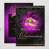 Invitation PixDezines Quincenera/Magenta/Bricolage couleur !! (Devant / Derrière)