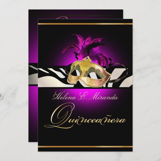Invitation PixDezines Quincenera/Magenta Zebra/DO-IT-YOURSELF (Devant / Derrière)