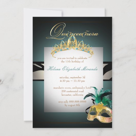 Invitation PixDezines Quincenera/Zèbre turquoise/DO-IT-YOURSE (Dos)