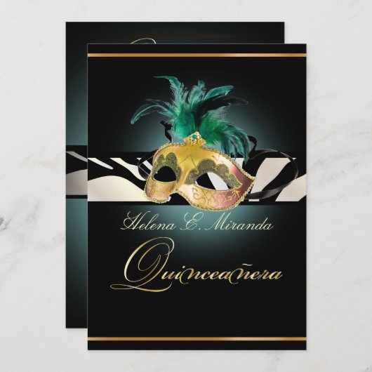 Invitation PixDezines Quincenera/Zèbre turquoise/DO-IT-YOURSE (Devant / Derrière)