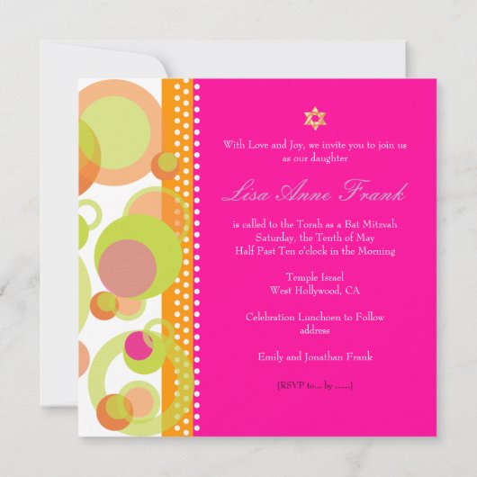 Invitation PixDezines rétro Mod Bubbles, Bat mitzvah (Dos)