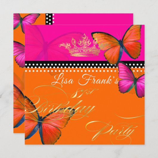 Invitation PixDezines Retro Papillon 81e fête d'anniversaire (Devant / Derrière)
