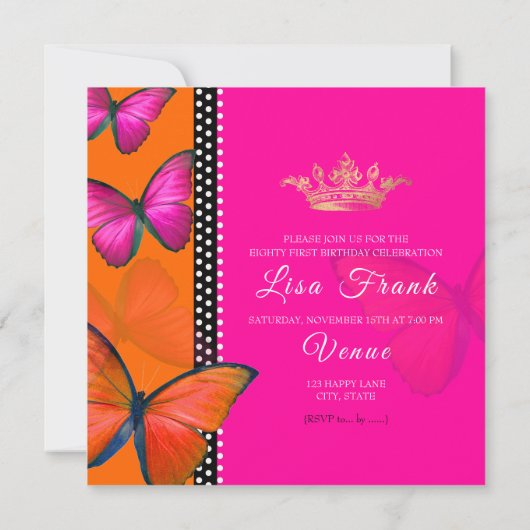 Invitation PixDezines Retro Papillon 81e fête d'anniversaire (Dos)