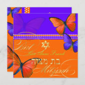 Invitation PixDezines rétro Papillon, Bat mitzvah (Devant / Derrière)