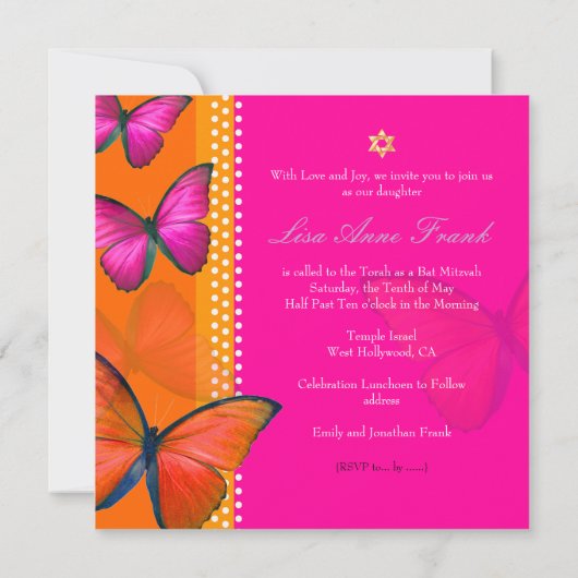 Invitation PixDezines rétro Papillon, Bat mitzvah (Dos)