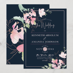 Invitation PixDezines Romantisme Ému, Fleurs Aquarelles