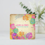 Invitation PixDezines rose chaud+hibiscus orange+monstère (Debout devant)