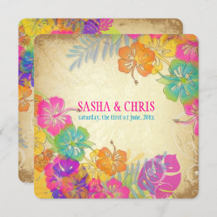 Invitation PixDezines rose chaud+hibiscus orange+monstère