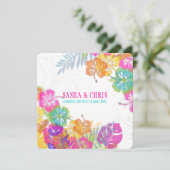 Invitation PixDezines rose chaud+hibiscus orange+monstère (Debout devant)