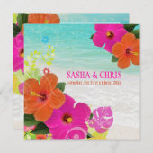 Invitation PixDezines rose chaud+orange hibiscus+monstère (Devant / Derrière)