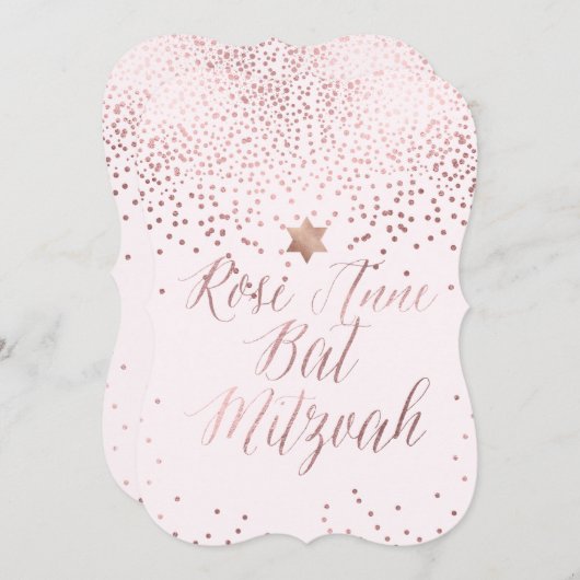Invitation PixDezines Rose ébloui Gold/Faux Foil/Bat mitzvah (Devant / Derrière)