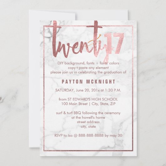 Invitation PixDezines Rose Gold/Marbre (Dos)