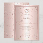 Invitation PixDezines Rose Gold Stars Quinceanera (Devant / Derrière)