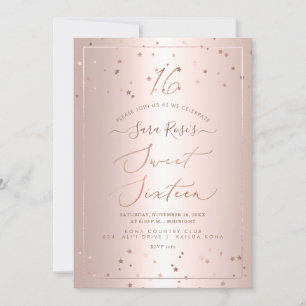 Invitation PixDezines Rose Gold Stars Sweet sixteen