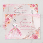 Invitation PixDezines Rose Gold Tour Eiffel Quinceanera (Devant / Derrière)