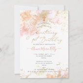 Invitation PixDezines Rose H2 Christening+1er Anniversaire In (Devant)