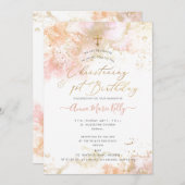 Invitation PixDezines Rose H2 Christening+1er Anniversaire In (Devant / Derrière)